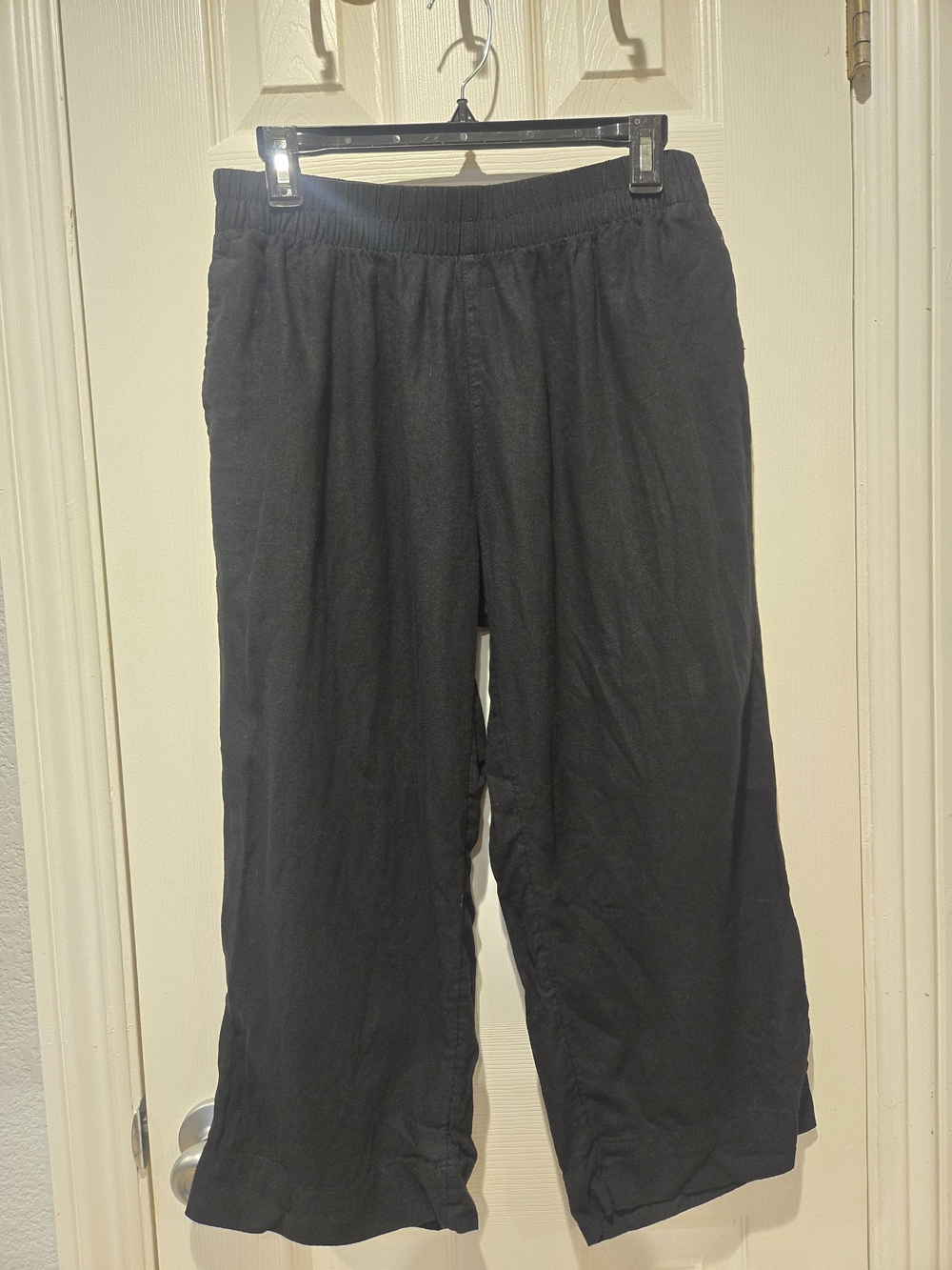 Old Navy Pants Womens M Black Pull On Linen Blend Wide Leg Crop Pull On Casual